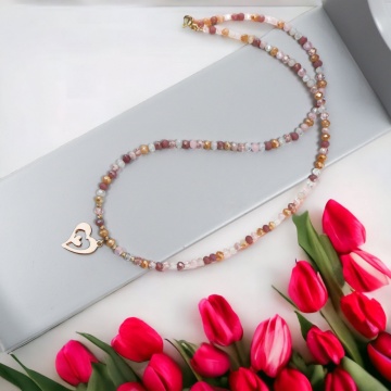 Colier Heart in Heart cu cristale de 4 mm si 6 bilute din aur 14K - Img 2