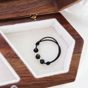 Inel cu snur cristale si bilute din aur 14k - black edition - Img 2