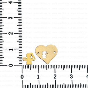 Link din aur 14k - pentru bratara - set 2 piese inimioara decupata si fetita