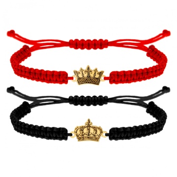 Set 2 Bratari cu snur pentru cupluri - Queen & King - din aur 14k