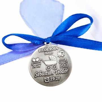Banut Argint 2.5cm pentru botez - mot - cu personalizare 3D Baby - Img 3