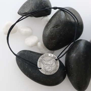 Bratara 3D Zodiac cu snur si banut 18mm din argint 925 - gravat zodie la alegere - Img 4