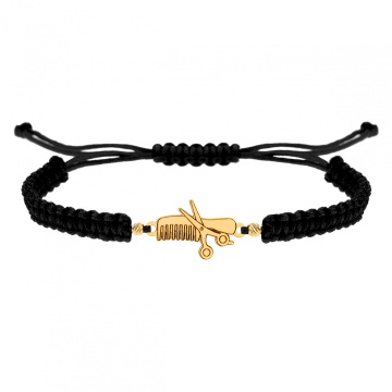 Bratara Hairstylist snur si pieptene/foarfeca din aur 14k - coafura/frizerie
