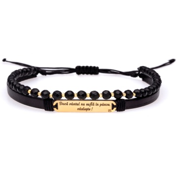 Brățara Onix Me din AUR 14K si Piele Naturală - Img 1
