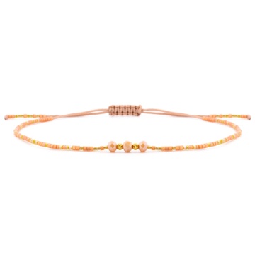 Brățara reglabila de picior Only Sand cu 2 bilute de 2,5 mm din aur 14K, cristale si Miyuki