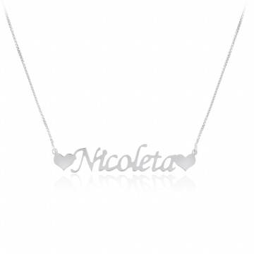 Colier box din argint personalizat cu nume si inimioare