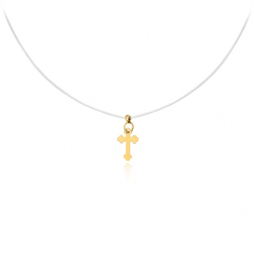 Colier cu fir transparent si Cruciulita Mini din AUR 14K