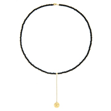 Colier snur cu cristale + banut 10mm gravat si lantisor din aur 14k - Img 4