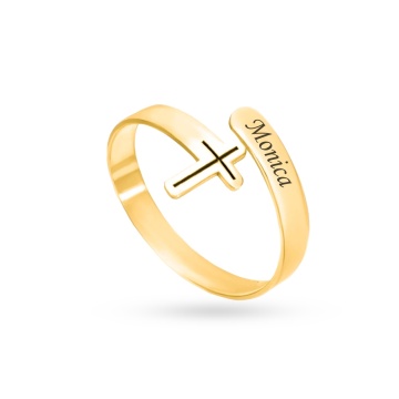 Inel Cross din Aur 14K personalizabil cu nume sau mesaj