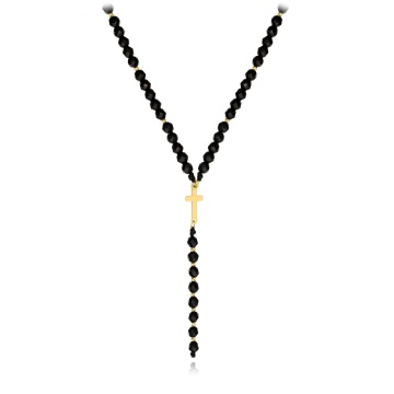 Rozariu unisex cu bile din aur 14k si Onix fațetat - Img 1