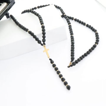 Rozariu unisex cu bile din aur 14k si Onix fațetat - Img 2