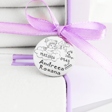 Banut Argint 2.5cm pentru botez - mot - turta personalizabil - Baby Angelique - Img 2