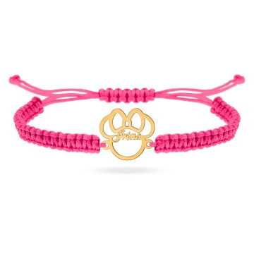 Bratara cu snur, pentru copii cu soricel desene animate din aur 14k - personalizat cu nume la alegere - Img 1