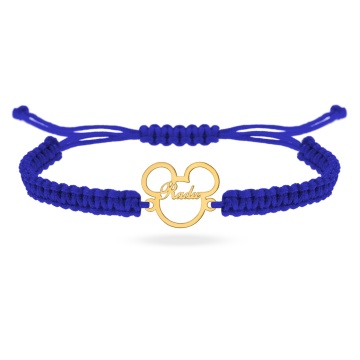 Bratara cu snur, pentru copii cu soricel desene animate din aur 14k - personalizat cu nume la alegere - Img 2