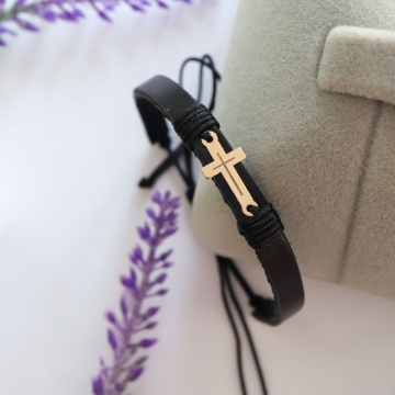 Bratara Forever Faith din AUR 14K si Piele Naturală - Img 3