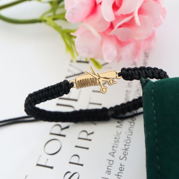 Bratara Hairstylist snur si pieptene/foarfeca din aur 14k - coafura/frizerie - Img 2