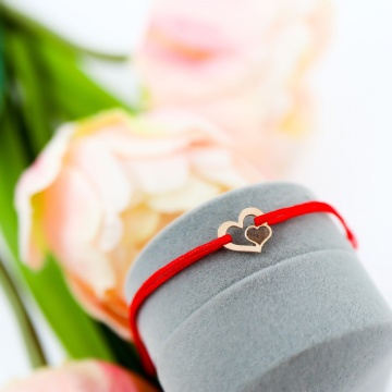 Bratara Heart Collection cu snur si inimioara din aur 14k - Img 2