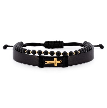Bratara My Faith Onix din AUR 14K si Piele Naturală