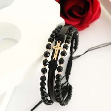 Bratara Onix Cross din AUR 14K si Piele Naturală - Img 4