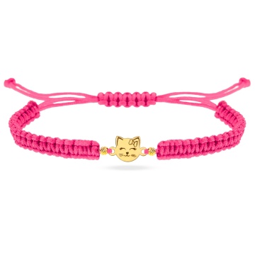 Bratara Pussycat cu snur si pisicuta din aur 14k
