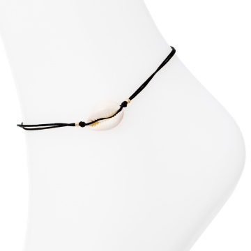 Bratara reglabila pentru picior cu snur, scoica si 2 bilute 2.5mm din aur 14k + perle de cultura - Img 3
