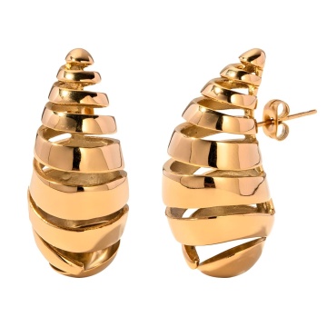 Cercei Teardrop PINK din Inox placat cu AUR - Img 1