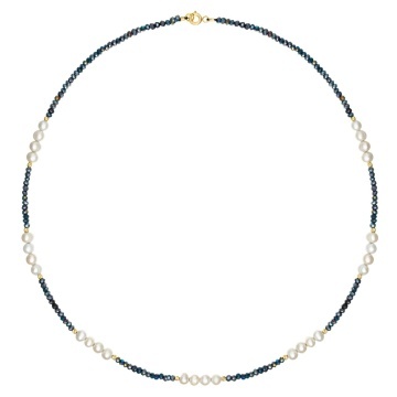 Colier Classy cu 14 biluțe din aur & perle de cultură + cristale de 2 mm - Img 2