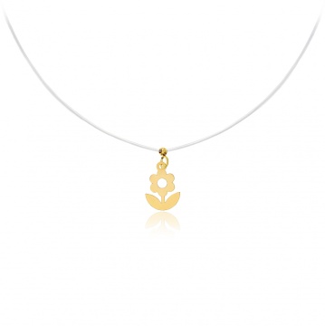Colier cu fir transparent si floare din Aur 14K - Img 1