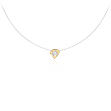 Colier cu fir transparent si Forma Diamant din AUR 14K cu Cristal