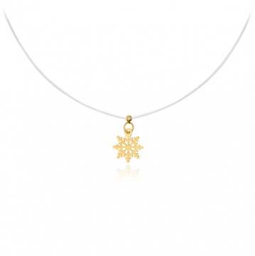 Colier cu fir transparent si Pandantiv Fulg de Nea din AUR 14K - Img 1