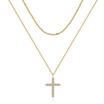 Colier Dublu cu Cruce din Inox placat cu AUR 18K