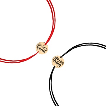 Set 2 bratari pentru cupluri cu banut 8mm Aur 14K His Queen - Her King