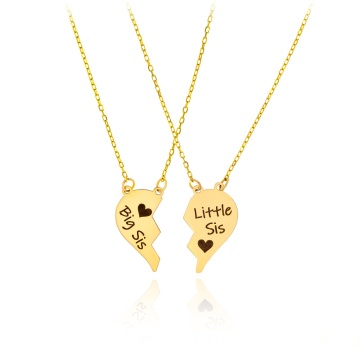 SET 2 Coliere din aur 14k cu jumatati de inima personalizabile - Img 1
