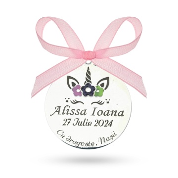 Banut Argint 2.5cm pentru botez - mot - turta personalizabil - Color Edition - Img 1