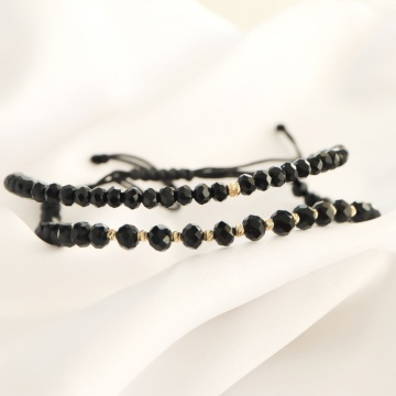 Bratara Black Only 2 in 1 cu cristale de sticla in 2 dimensiuni si bilute din aur 14k - Img 3