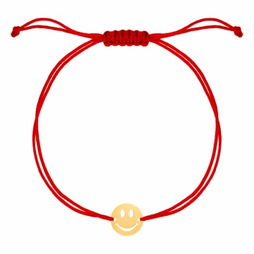 Bratara cu snur si banut 10mm decupat Smiley din aur 14k