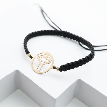 Bratara cu snur si disc cruciulita din aur 14k - Img 3