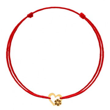 Bratara Heart Collection cu snur si inimioara cu floricica din aur 14k