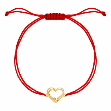 Bratara Love and Heart cu snur si inimioara din aur 14k. - Img 1