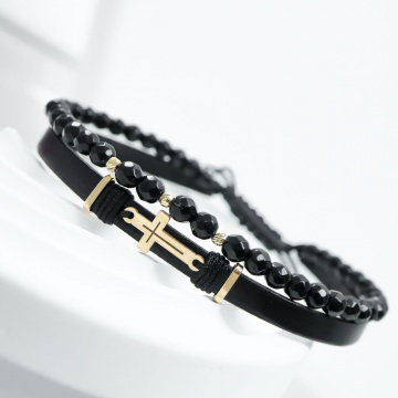 Bratara Onix Faith din AUR 14K si Piele Naturală - Img 5