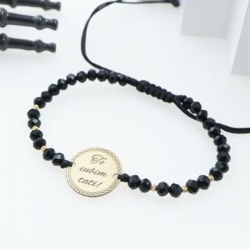 Bratara te iubim tati cu snur si disc 16mm din aur 14k + bilute - Img 3