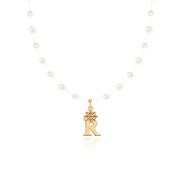 Colier Pearl Snow Letter cu Perle de Cultura și inițială din AUR 14K