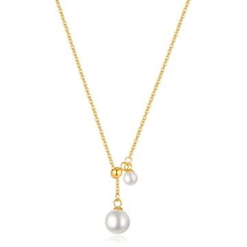 Colier Pearly Duo din Inox placat cu AUR 18K - Img 1