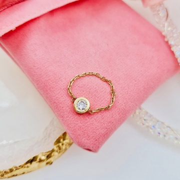 Inel cu lantisor din aur 14k si cristal - Img 2