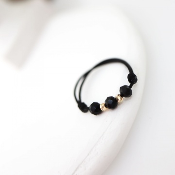 Inel cu snur cristale si bilute din aur 14k - black edition - Img 3