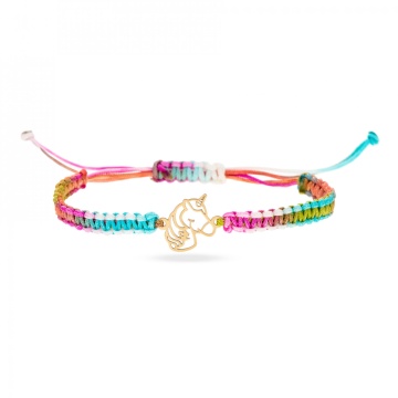 Bratara cu snur si unicorn din aur 14k