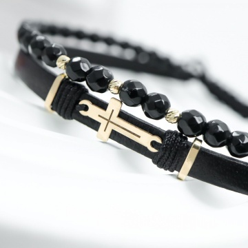 Bratara Onix Faith din AUR 14K si Piele Naturală - Img 2