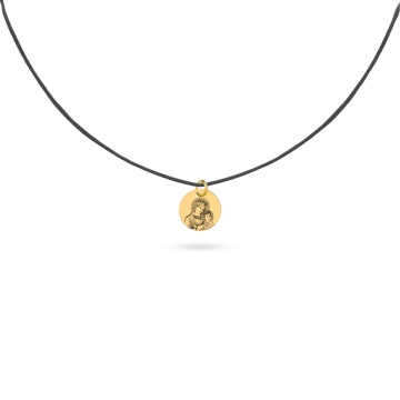 Choker Iconiță cu snur reglabil și bănuț din Aur 14K gravat cu Fecioara Maria