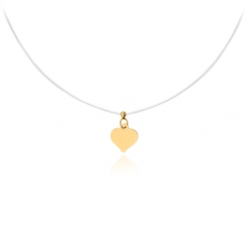Colier cu fir transparent si Inimioara Mini Personalizabila din AUR 14K