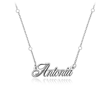 Colier din argint personalizabil cu nume HD si lantisor cu bilute 45cm